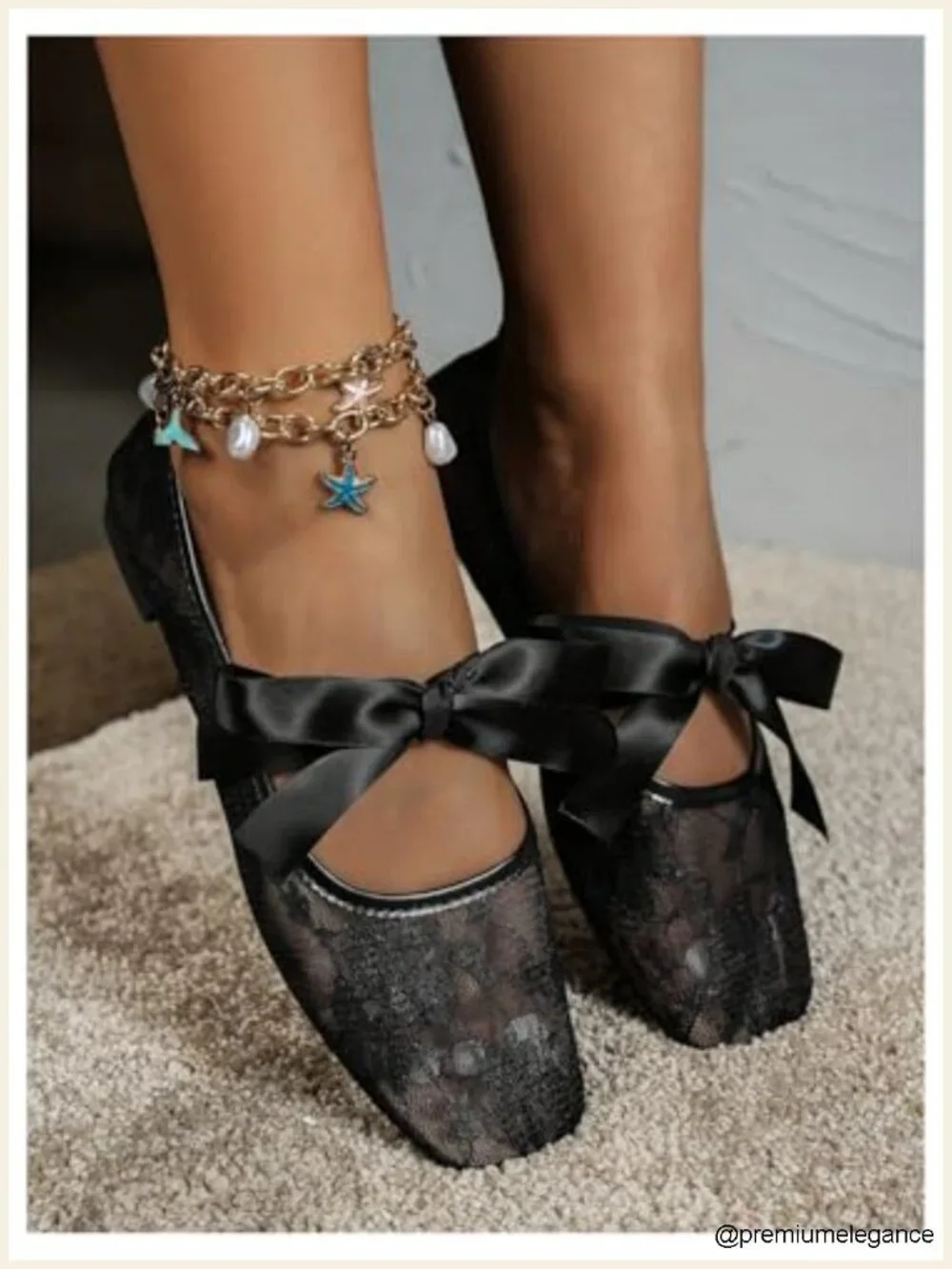 Women's Floral Lace Mesh Ballet Flats Comfortable Square Closed Toe Bow